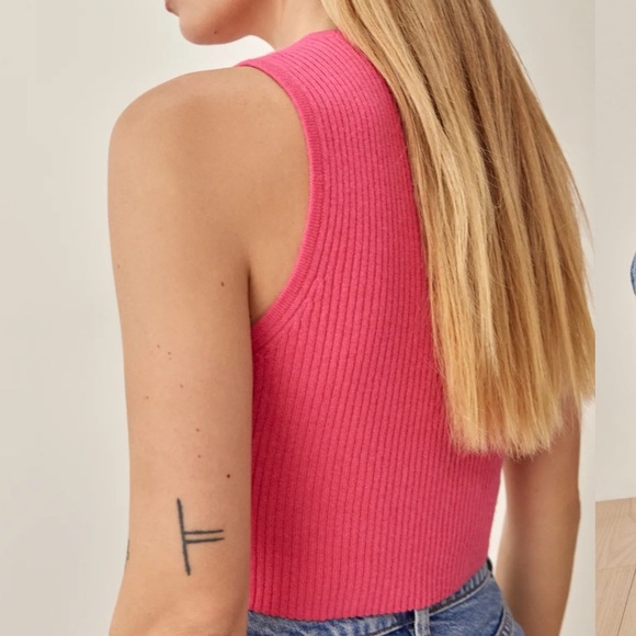 Like New Reformation Benedetta Flamingo Pink Ribbed Cashmere Cropped Tank - Picture 9 of 12